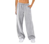 LYSINK Women’s Wide Leg Sweatpants Fleece Solid High Waisted Baggy Pants Casual Y2K Drawstring with Pockets Joggers Trousers (Ba Gray, S)