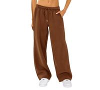LYSINK Women’s Wide Leg Sweatpants Fleece Solid High Waisted Baggy Pants Casual Y2K Drawstring with Pockets Joggers Trousers (Ba Auburn, XL)