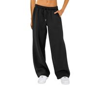 LYSINK Women’s Wide Leg Sweatpants Fleece Solid High Waisted Baggy Pants Casual Y2K Drawstring with Pockets Joggers Trousers (Ba Black, S)