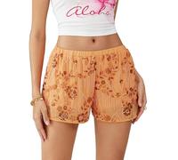LYSINK Women Sequin Mini Shorts Y2k Sparkle Low Rise Elastic Waist Casual Bling Glitter Shorts Summer Streetwear (Ba Orange, S)