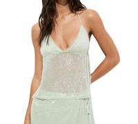 LYSINK Women Sequin Tank Tops Y2K Sexy Spaghetti Strap Sleeveless Tie-Up Halter Neck Cami Top Summer Camisole for Streetwear (Bf Green, S)