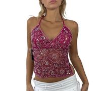 LYSINK Women Sequin Tank Tops Y2K Sexy Spaghetti Strap Sleeveless Tie-Up Halter Neck Cami Top Summer Camisole for Streetwear (Bg Purple, S)