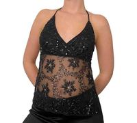 LYSINK Women Sequin Tank Tops Y2K Sexy Spaghetti Strap Sleeveless Tie-Up Halter Neck Cami Vest Summer Camisole for Streetwear (Bh Black, S)