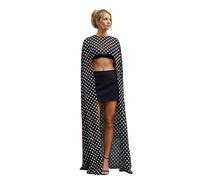 LYSINK Women Sheer Long Capes Shawls Crew Neck Solid Color Chiffon Poncho Summer Cover Up Top for Wedding Evening Guest (01 Black Dot, ONE SIZE)
