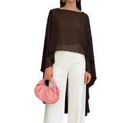 LYSINK Women Sheer Long Poncho Shawls Solid Chiffon Boat Neck Capes Irregular High Low Coverup Tops for Summer (03 Black, ONE SIZE)