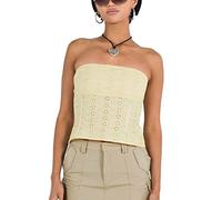 LYSINK Women Summer Tube Tops Sleeveless Strapless Pleated Stretch Tops Casual Flowy Off The Shoulder Going Out Blouses (Bf Yellow, L)