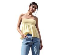 LYSINK Women Summer Tube Tops Sleeveless Strapless Pleated Stretch Tops Casual Flowy Off The Shoulder Going Out Blouses (Ba Yellow, M)
