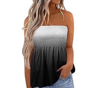 LYSINK Women Summer Tube Tops Sleeveless Strapless Pleated Stretch Tops Casual Flowy Off The Shoulder Going Out Blouses (Bd Black Gradient, XL)