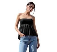 LYSINK Women Summer Tube Tops Sleeveless Strapless Pleated Stretch Tops Casual Flowy Off The Shoulder Going Out Blouses (Ba Black, M)