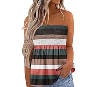 LYSINK Women Summer Tube Tops Sleeveless Strapless Pleated Stretch Tops Casual Flowy Off The Shoulder Going Out Blouses (Bd Colorful Stripe, 2XL)