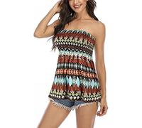 LYSINK Women Summer Tube Tops Sleeveless Strapless Pleated Stretch Tops Casual Flowy Off The Shoulder Going Out Blouses (Be Geometric, M)
