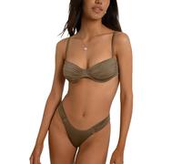 LYSINK Women Two Piece Bikini Swimsuit Solid Color Pleated Halter Bra Triangle Shorts Briefs Bikini Sets (Ba Coffee, M)