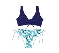 LYSINK Women Two Piece Bikini Swimsuit Solid Color Pleated Halter Bra Triangle Shorts Briefs Bikini Sets (Bc Dark Blue, XS)
