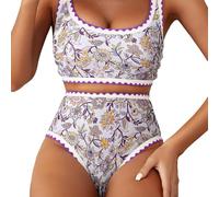 LYSINK Women Two Piece Bikini Swimsuit Solid Color Pleated Halter Bra Triangle Shorts Briefs Bikini Sets (Bd Light Purple, XL)