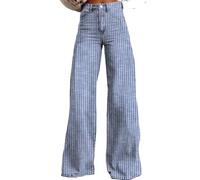 LYSINK Women Wide Leg Jeans Loose High Waisted Straight with Pockets Pants Summer Spring Casual Denim Long Trouser (Bg Blue, M)