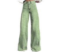 LYSINK Women Wide Leg Jeans Loose High Waisted Straight with Pockets Pants Summer Spring Casual Denim Long Trouser (Bg Green, M)