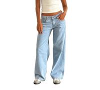 LYSINK Women Wide Leg Jeans Loose High Waisted Straight with Pockets Pants Summer Spring Casual Denim Long Trouser (Ba Light Blue, L)