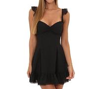 LYSINK Women Y2k Lace Mini Dress Ruffle Fly Sleeve Corset Mini Dress Short Formal Grad Backless A Line College Dresses (Bb Black, L)