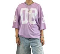LYSINK Women Y2k Oversized Jersey Shirts V-Neck Half Sleeve Number Graphic Shirts Summer Casual Jersey Streetwear Tops (19purple 08, S)