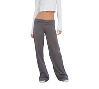 LYSINK Women Y2k Skinny Flare Leggings Low Rise Foldover Waist Bootcut Sweatpants Solid Color Slim Fit Bell Bottom Pants (B-Dark Grey, M)