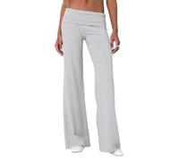 LYSINK Women Y2k Skinny Flare Leggings Low Rise Foldover Waist Bootcut Sweatpants Solid Color Slim Fit Bell Bottom Pants (A-a-Grey, M)