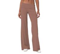 LYSINK Women Y2k Skinny Flare Leggings Low Rise Foldover Waist Bootcut Sweatpants Solid Color Slim Fit Bell Bottom Pants (A-Chocolate, M)