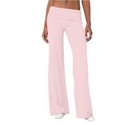 LYSINK Women Y2k Skinny Flare Leggings Low Rise Foldover Waist Bootcut Sweatpants Solid Color Slim Fit Bell Bottom Pants (B-Pink, S)