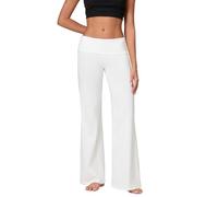 LYSINK Women Y2k Skinny Flare Leggings Low Rise Foldover Waist Bootcut Sweatpants Solid Color Slim Fit Bell Bottom Pants (A-White, S)