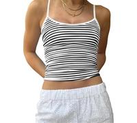 LYSINK Women Y2K Striped Tank Top Spaghetti Strap Sleeveless Cropped Slim Fit Cami Vest for Summer Going Out Streetwear (Ba Black, S)