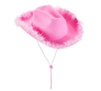 LYSINK Women's Cowboy Hat Felt Fluffy Feather Trim Cowgirl Hat Wide Brim Fancy Dress Cowgirl Hats for Fancy Dress Ladies Girls Headwear (Ba Pink 2, ONE SIZE)