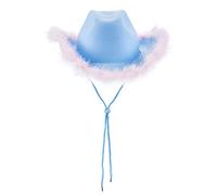 LYSINK Women's Cowboy Hat Felt Fluffy Feather Trim Cowgirl Hat Wide Brim Fancy Dress Cowgirl Hats for Fancy Dress Ladies Girls Headwear (Ba Blue Pink Feather, ONE SIZE)