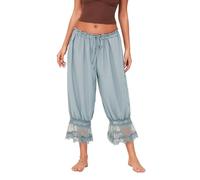 LYSINK Women's Drawstring Lantern Pants Spring Summer Wide Leg Trousers | High Waist Lace Patchwork Loose Hem Bloomer Casual Streetwear