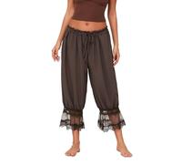 LYSINK Women's Drawstring Lantern Pants Spring Summer Wide Leg Trousers | High Waist Lace Patchwork Loose Hem Bloomer Casual Streetwear