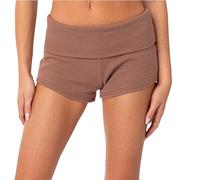 LYSINK Womens Fold Over Mini Lounge Shorts Y2k Sexy Low Rise Slim Yoga Shorts Summer Casual Going Out Pajamas Bottoms (Bb Light Brown, M)