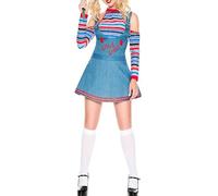 LYSINK Women's Halloween 2 Pcs Scary Nightmare Killer Doll Jumpsuit Sexy Play Movie Character Cosplay Costumes Set (B-a-Blue, XL)