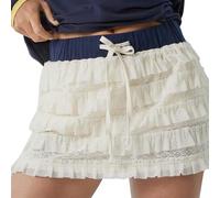 LYSINK Women's Lace Mini Skirts Low Rise Pleated Lace Skirts Ruffle Half Slip Skirt Summer Fairy Tiered Flowy Skirts (Be White, S)