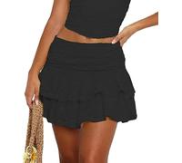 LYSINK Women's Lace Mini Skirts Low Rise Pleated Lace Skirts Ruffle Half Slip Skirt Summer Fairy Tiered Flowy Skirts (Bb Black, L)