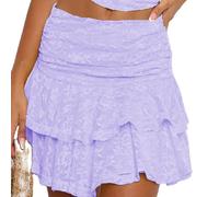 LYSINK Women's Lace Mini Skirts Low Rise Pleated Lace Skirts Ruffle Half Slip Skirt Summer Fairy Tiered Flowy Skirts (Bb Purple, M)
