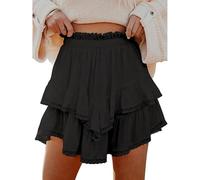 LYSINK Women's Lace Mini Skirts Low Rise Pleated Lace Skirts Ruffle Half Slip Skirt Summer Fairy Tiered Flowy Skirts (Bg Black, XL)
