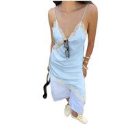 LYSINK Women's Long Camisoles Tops Spaghetti Strap Lace Trim Irregular Hem Casual Tank Tops for Indoor a nd Outdoor Wear (01 Blue, S)