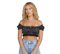 LYSINK Women's Off Shoulder Tops Slim Frill Trim 3D Bow Backless Short Sleeve Crop Shirt for Party Club (01 Mixed Color, M)