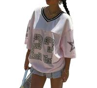 LYSINK Womens Oversized Jersey T-Shirt Y2k V-Neck Loose Fit Number Graphic Tee Shirt Casual Football Jersesy Baggy Tops (07Pink 23, S)