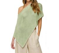 LYSINK Women's Sheer Ponchos Shrug Off Shoulder Solid Color Asymmetrical Knit Shawls Summer See Through Cover Up (A-green, S)
