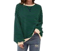 LYSINK Women's Striped Casual Sweatshirt Loose Color Block Round Neck Long Sleeve Pullovers Y2K Tops Clothes for Fall Winter (Ba Ginger, S)