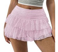 LYSINK Women's Summer Lace Floral Skirt Mini A Line Skirt Streetwear (02 Pink, S)