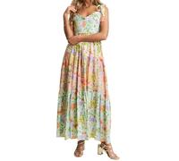 LYSINK Womens Tie Shoulder Strap Smocked Long Dress Sleeveless Square Neck Backless Floral Maxi Dress for Summer Vacation (01Light Green, XL)
