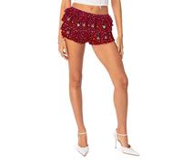 LYSINK Y2K Women's Mini Lace Ruffle Layered Shorts Elastic Waist Bow Front Shorts Women Solid Color Bloomer (Be Red, M)