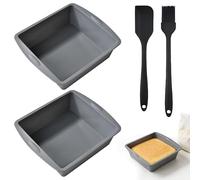 LYSPBAO 2 PCS Square Silicone Cakes Moulds, Non-Stick Silicone Baking Trays, 19.5×17.5 CM Easy-Release Cake Tin for Cheesecake, Brownie, Cake, Bread, Chocolate Pie (Red)