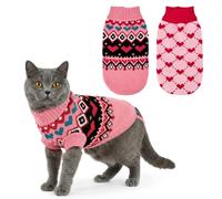 LyssKMK 2PCS Valentine’s Day Cat Sweaters Heart-to-Heart Pattern Knitted Clothes Love-Themed Pink Geometric Stripe Dog Knitwear Festival Puppy Outfits for Puppies Kittens XL