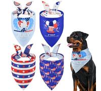 LyssKMK 4-Pack 4th of July Dog Reversible Bandanas American Flag Balloon Lady Liberty USA Hat Pattern Independence Triangle Bibs Doggie Scarf for Small Middle Large Dogs